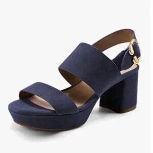FOWT Navy Open Toe Platfrom Sandals Chunky Heel Slingbacks Buckle Wide Band Shoe